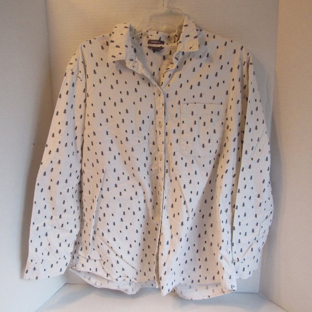 Eddie Bauer Long Sleeve Boyfriend Fit Shirt White/Black Pine Tree Print Size XL
